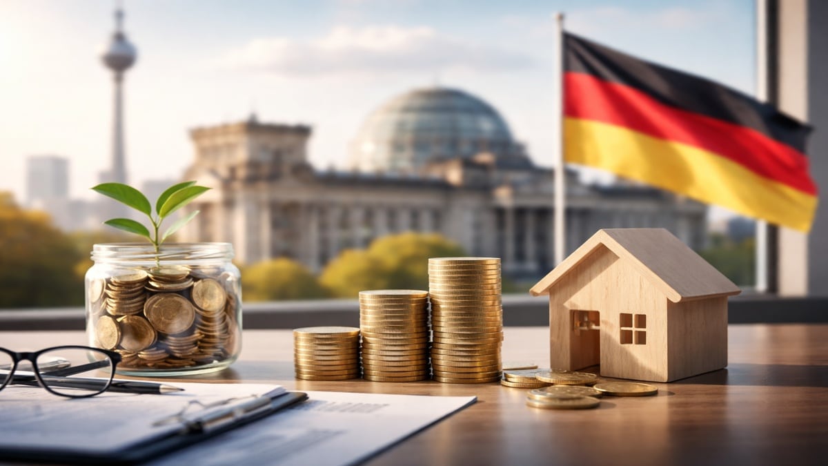 Symbolische Darstellung moderner Investitionen in Deutschland mit Fokus auf Stabilität, Wachstum und ausgewogenes Risikomanagement.